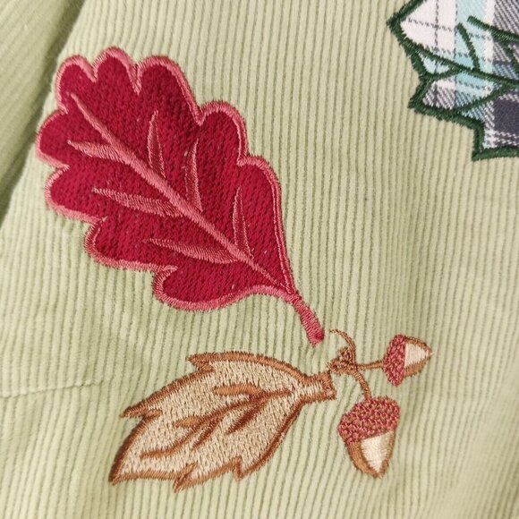 FASHION BUG Embroidered Fall Corduroy Button Up Shirt 22/24W 100% Cotton Green - Picture 7 of 13
